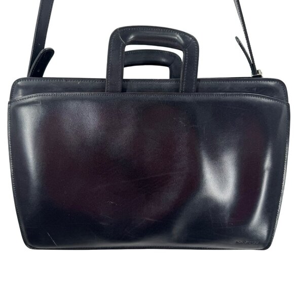 Jack Georges Black Leather Briefcase Executive Business Bag W/Adjustable Straps - Picture 4 of 16